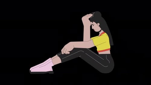 Animated Woman Sitting with Head in Hand Flat Design Illustration