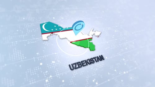 Animated Uzbekistan Map with Flag and Location Pin