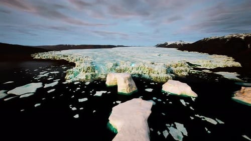 View of Sea Ice Splitting and Drifting in Dark Water Channels