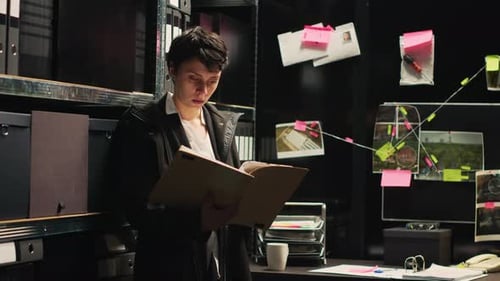 Woman Studies Documents in Investigation Workplace