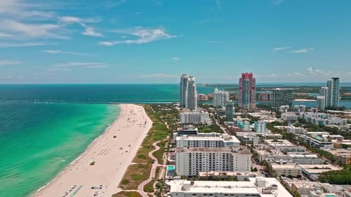 Drone Shot of the of Miami Beach During a Bright Sunny Day Miami Beach Wonderful Aerial View of