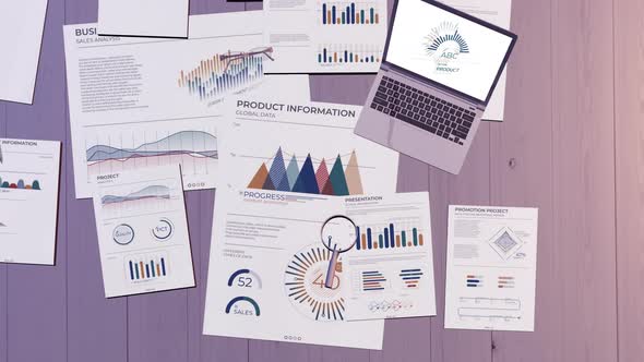 Animation of a Workspace with Business Documents, Backgrounds Motion ...