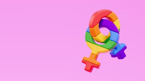 Rotating Interlocked Rainbow Female Symbols for Pride and Love
