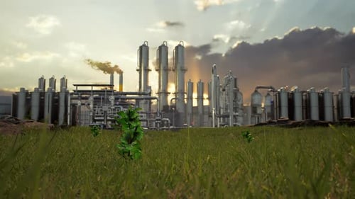 Tree And A Factory Emitting Smoke, Highlighting Environmental Issues