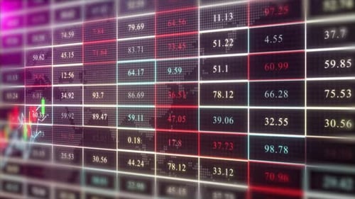 Scrolling Digital Finance Data and Candlestick Chart Display