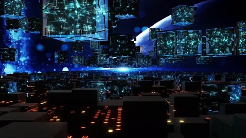 Futuristic Digital Technology Cubes in Abstract Space Environment