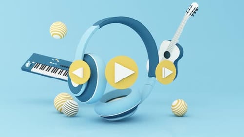 Minimalist 3D Headphones and Music Player Icon Animation