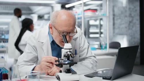 Senior Scientist Using Microscope in a Laboratory