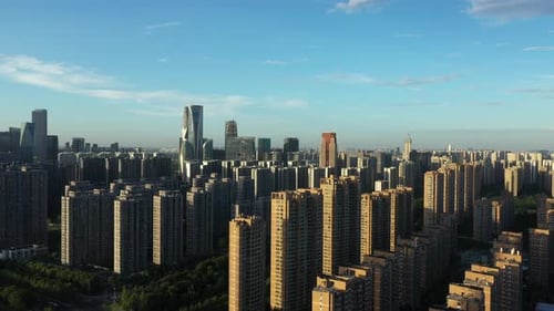 Aerial View of a Bustling City with Modern Skyscrapers Hangzhou China