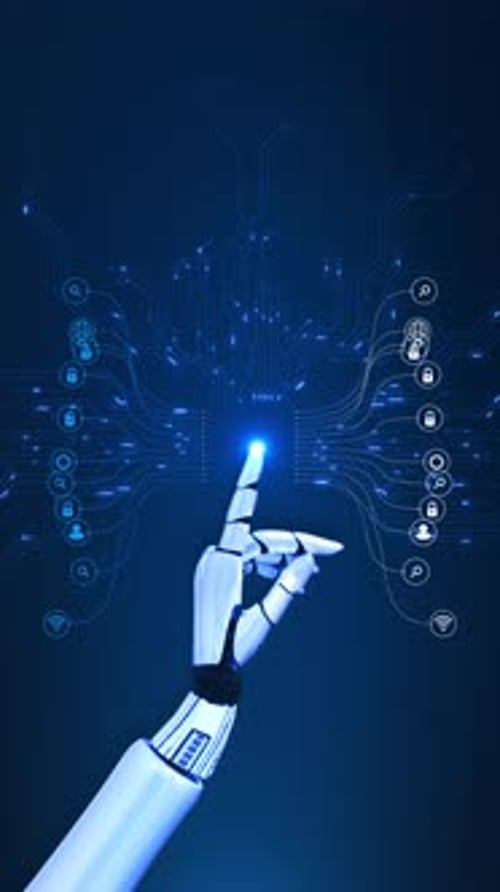 AI Robot Hand Interacting with Futuristic Digital Interface