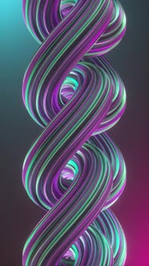 3D Animation Loop Of Twisted Colorful Blue and Purple Shapes Over Neon Light Background