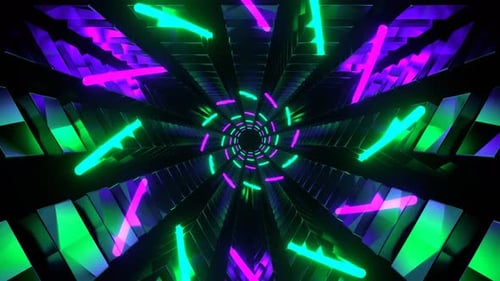 Purple And Turquoise Neon Spirals In Triangular Tunnel Background Vj Loop In 4K