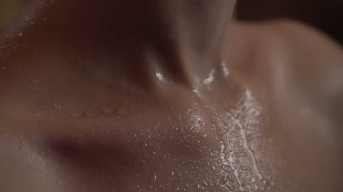 Sweaty man's chest and neck after exercise