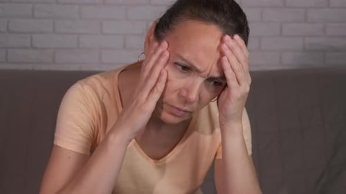 Lady Suffer From Melancholy Head Pain