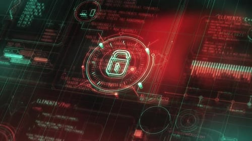 Futuristic Digital Security Network with Padlock and Tech Icons