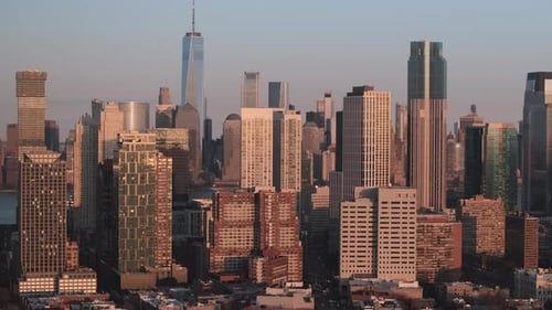 Drone footage of Lower Manhattan and Jersey City