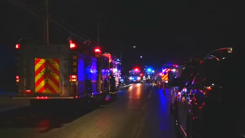 Transit accident, firefighters and ambulances come to the rescue. Death arrives. Emergency and urgen