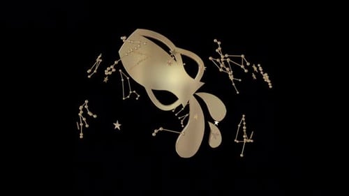 Rotating Golden 3D Aquarius Zodiac Sign and Constellations