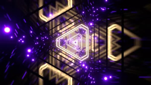 Light Yellow And Purple Neon Particle Triangle Tunnel Background VJ Loop l 4K