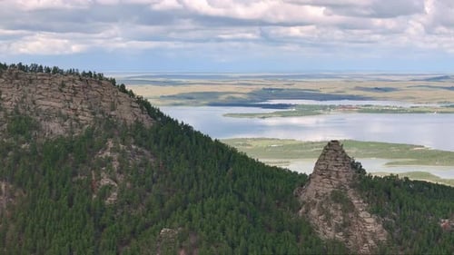 Summer Landscape. Mountains, Trees, Lake, Sky, Clouds.