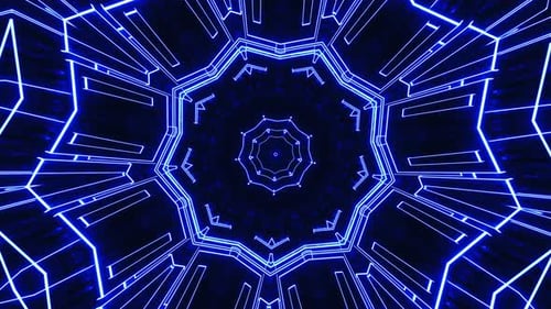 Blaues und weißes abstraktes Muster mit kreisförmiger Form. Kaleidoskop VJ Loop