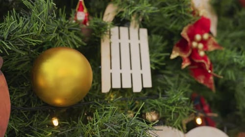 Christmas Tree Decorations with Gold Bauble and Lights