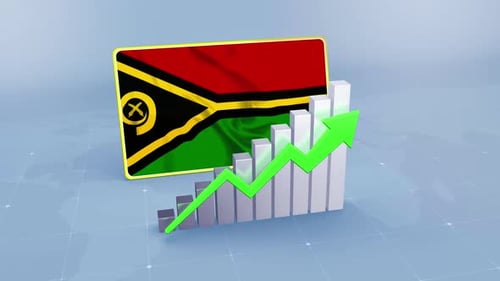 Vanuatu Flag with Graph and Green Arrow Increasing Values