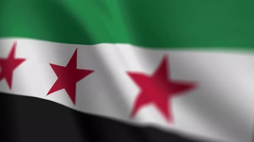 Waving Green White Black Striped Flag with Red Stars