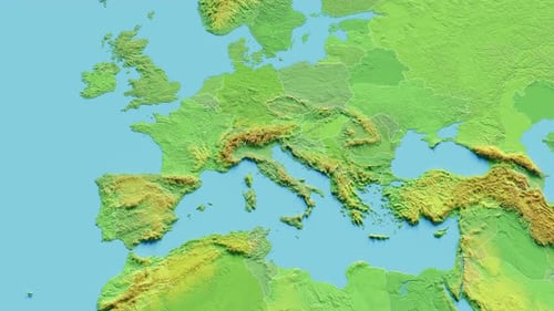 3D Topographic Map of Europe with Zoom and Pan Animation