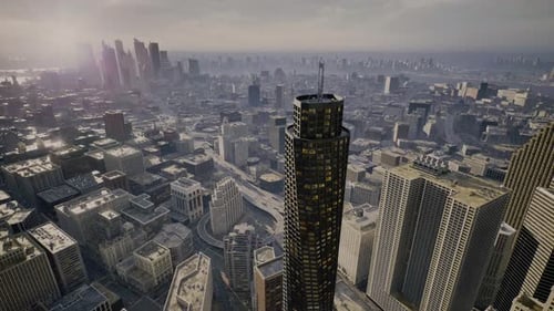 Aerial Drone View of Modern Skyscrapers in the Center of a Large Metropolis City