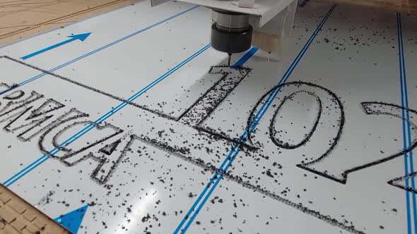 CNC Machine Cutting Lettering in Manufacturing Workplace, Technology ...