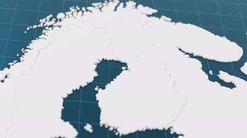 Destaque con azul el mapa 3D de Finlandia con puntero rodeado de otros países en blanco