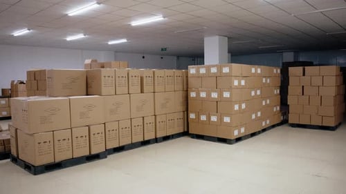 Une installation de stockage remplie de boîtes organisées. Entrepôt avec cartons étiquetés. Organe propre et en bonne santé