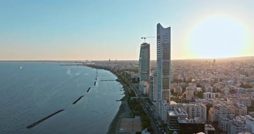 Spectacular Sunset iLimassol Cyprus Aerial Panorama of Urban Oasis By the Sea