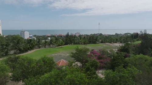Aerial View of Coastal City Park with Ocean View