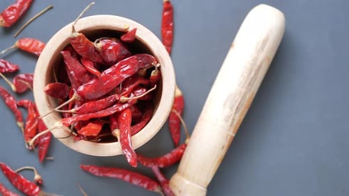Top View of Dry Chili in a Bowl
