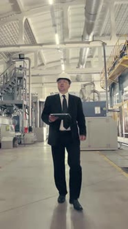 Geschäftsmann geht durch die Fabrik