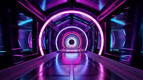 Corridor en boucle du tunnel au néon de science-fiction futuriste