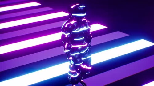 Gestreifter Neonlichtmann läuft über den Zebrastreifen