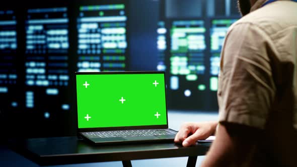 Programmer Using Green Screen Laptop, Technology Stock Footage ft ...