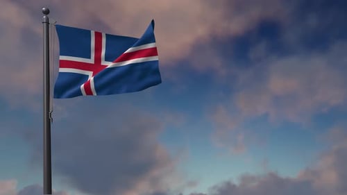 Waving Iceland Flag with Dynamic Sky Background