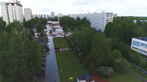 Beautiful Park with Monuments and Fountains in City
