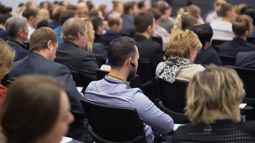 Listening to speech about trading company marketing in moscow Russia