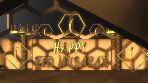 Elegant Golden Happy Eid Mubarak Celebration Title Animation