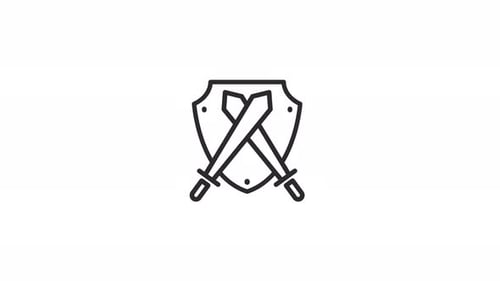 Sword and shield outline animation, isolated on white background