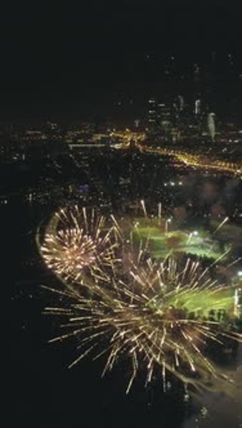 Fireworks in the City Bird Eye View Vertical Video