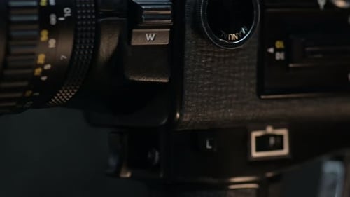 Close-up old analog Super 8 camera lens