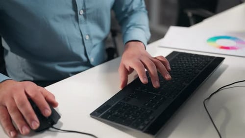 Close Up Male Hands Typing Keyboard Unrecognizable Business Man Using Computer at Table in Company
