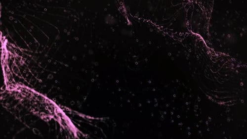 Magic glowing particles flow in viscous liquid and bright shine. Science fiction. Sci-fi background