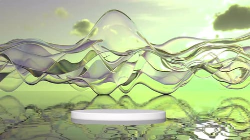 3d Glass Wave on Sea White Podium Loop Endless